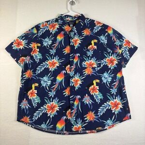 The Children's Place Mens XXL Navy Blue Tropical Parrot Toucan Cotton Shirt